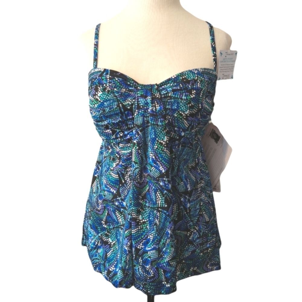 NWT A Shore Fit Tankini Slimming Tummy Control Swim Top